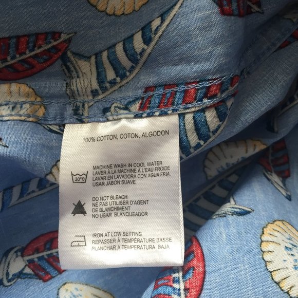 Sailboat Print Short-Sleeve Button-Up Shirt S/Blue - Picture 10 of 12